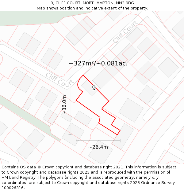 9, CLIFF COURT, NORTHAMPTON, NN3 9BG: Plot and title map