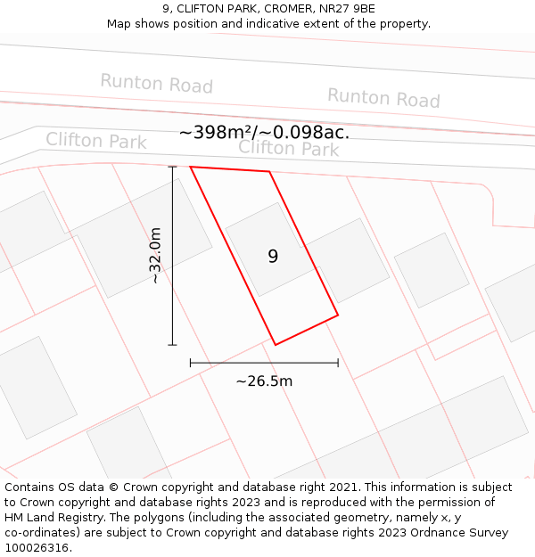 9, CLIFTON PARK, CROMER, NR27 9BE: Plot and title map