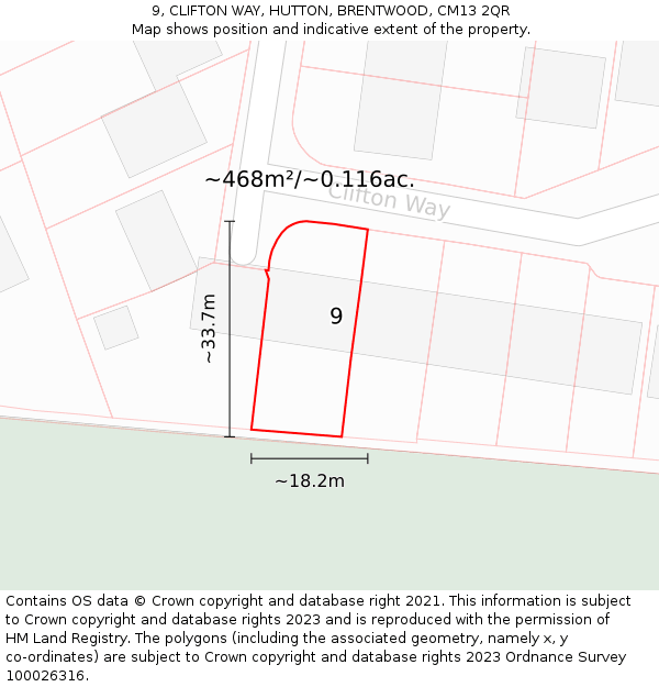 9, CLIFTON WAY, HUTTON, BRENTWOOD, CM13 2QR: Plot and title map