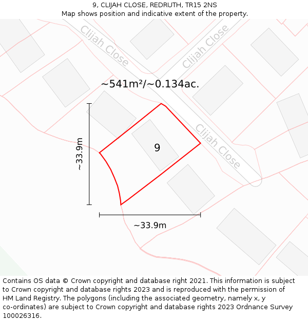 9, CLIJAH CLOSE, REDRUTH, TR15 2NS: Plot and title map