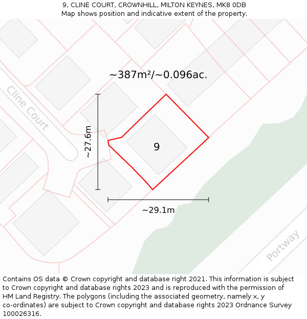 9, CLINE COURT, CROWNHILL, MILTON KEYNES, MK8 0DB: Plot and title map