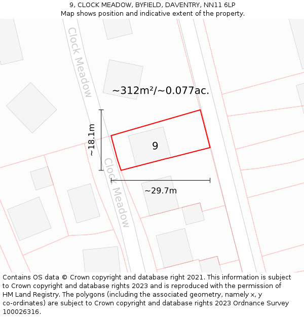 9, CLOCK MEADOW, BYFIELD, DAVENTRY, NN11 6LP: Plot and title map