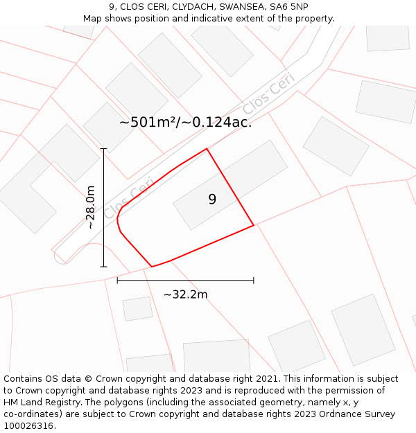 9, CLOS CERI, CLYDACH, SWANSEA, SA6 5NP: Plot and title map