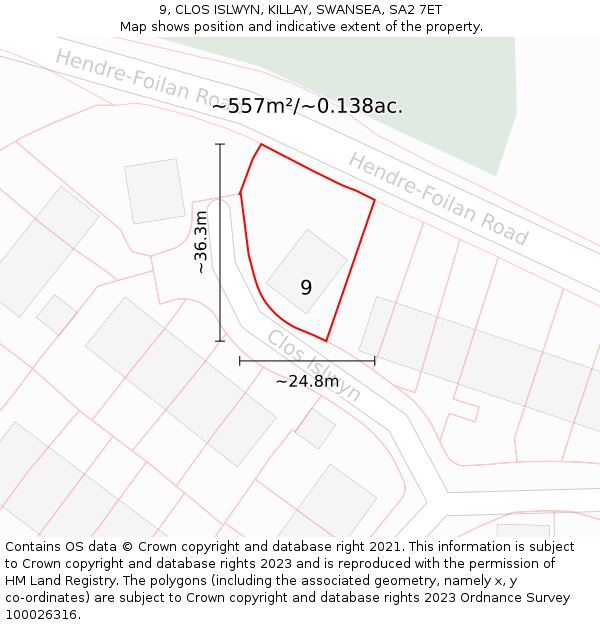 9, CLOS ISLWYN, KILLAY, SWANSEA, SA2 7ET: Plot and title map