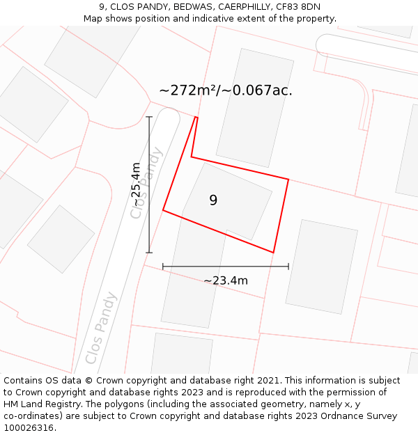 9, CLOS PANDY, BEDWAS, CAERPHILLY, CF83 8DN: Plot and title map