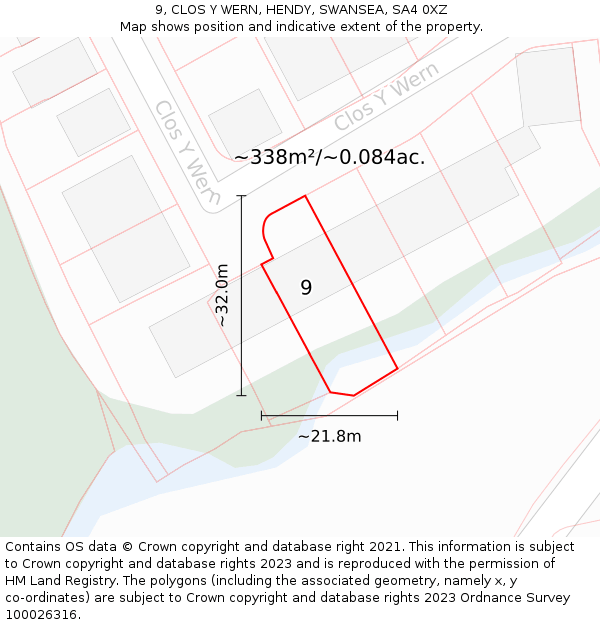 9, CLOS Y WERN, HENDY, SWANSEA, SA4 0XZ: Plot and title map