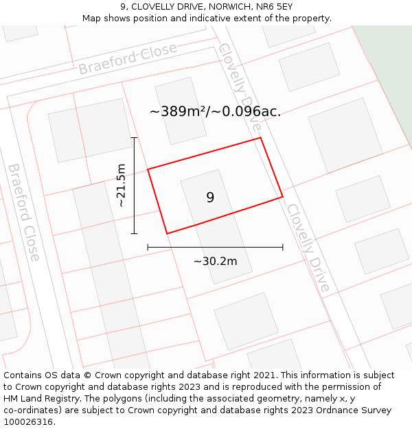 9, CLOVELLY DRIVE, NORWICH, NR6 5EY: Plot and title map