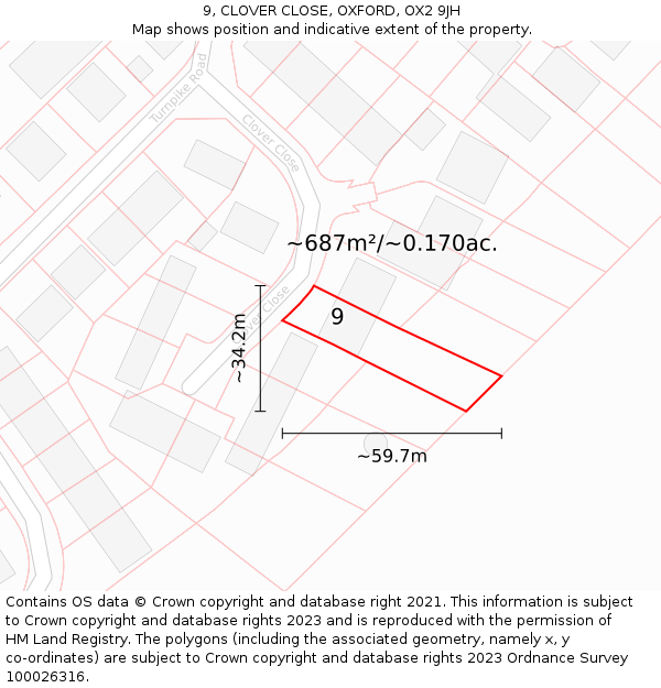 9, CLOVER CLOSE, OXFORD, OX2 9JH: Plot and title map