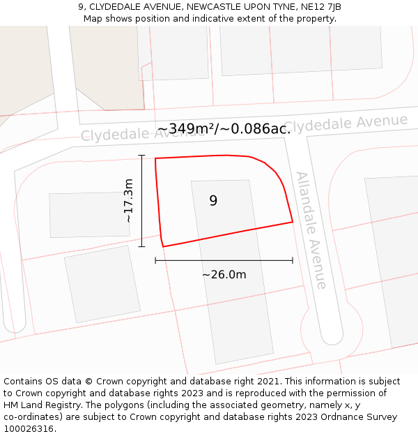 9, CLYDEDALE AVENUE, NEWCASTLE UPON TYNE, NE12 7JB: Plot and title map