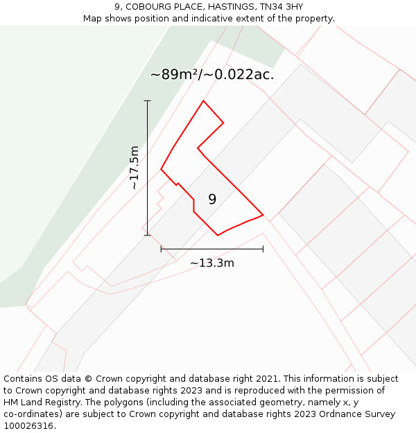 9, COBOURG PLACE, HASTINGS, TN34 3HY: Plot and title map