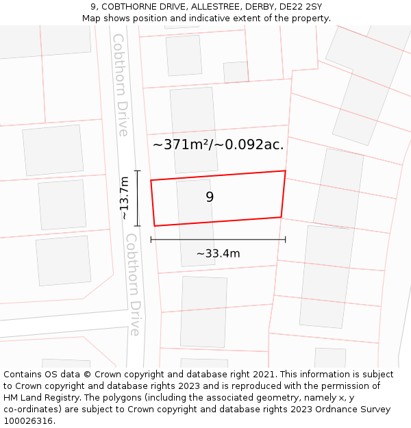 9, COBTHORNE DRIVE, ALLESTREE, DERBY, DE22 2SY: Plot and title map