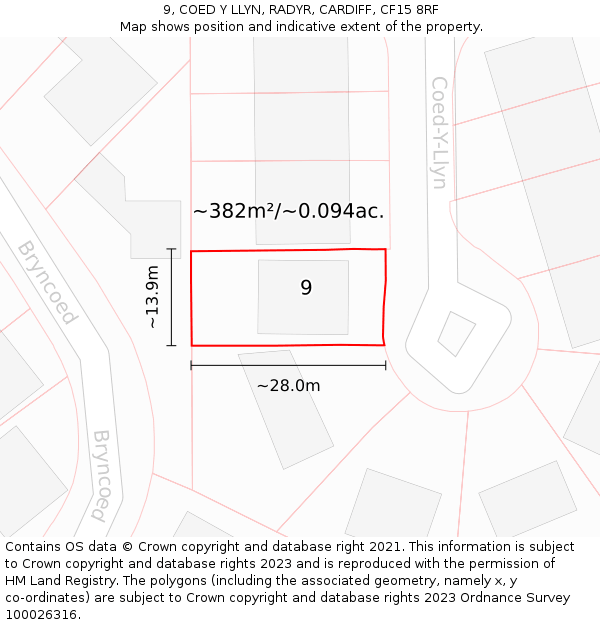 9, COED Y LLYN, RADYR, CARDIFF, CF15 8RF: Plot and title map