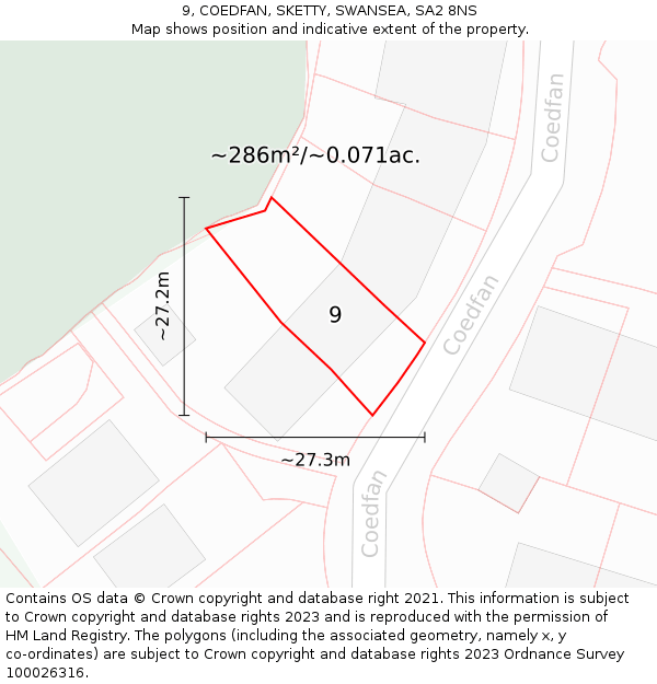 9, COEDFAN, SKETTY, SWANSEA, SA2 8NS: Plot and title map