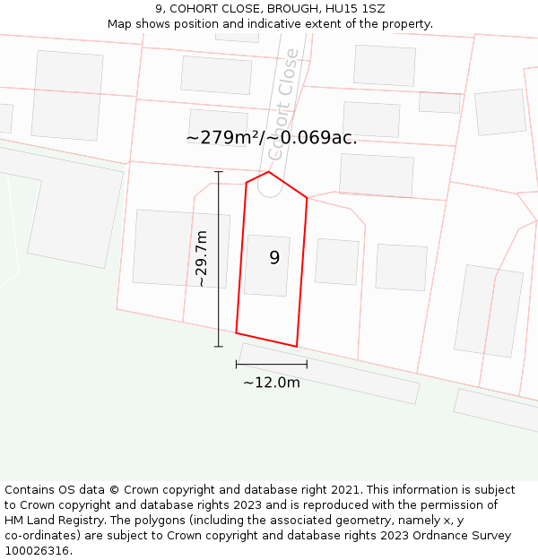 9, COHORT CLOSE, BROUGH, HU15 1SZ: Plot and title map