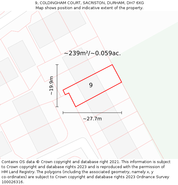 9, COLDINGHAM COURT, SACRISTON, DURHAM, DH7 6XG: Plot and title map