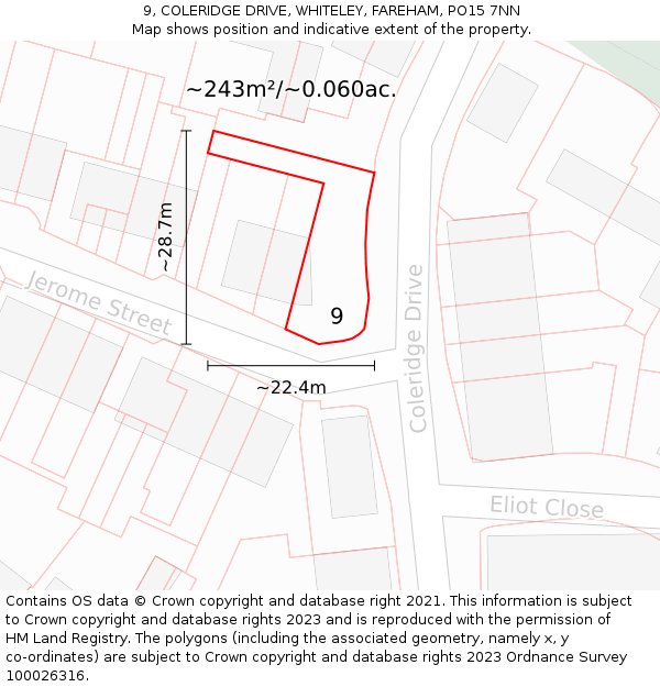 9, COLERIDGE DRIVE, WHITELEY, FAREHAM, PO15 7NN: Plot and title map