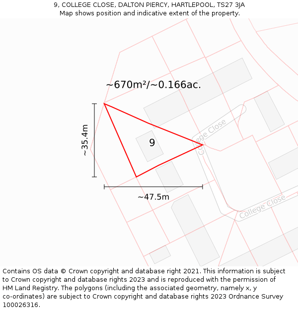 9, COLLEGE CLOSE, DALTON PIERCY, HARTLEPOOL, TS27 3JA: Plot and title map