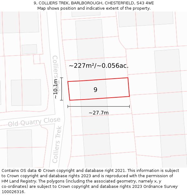 9, COLLIERS TREK, BARLBOROUGH, CHESTERFIELD, S43 4WE: Plot and title map