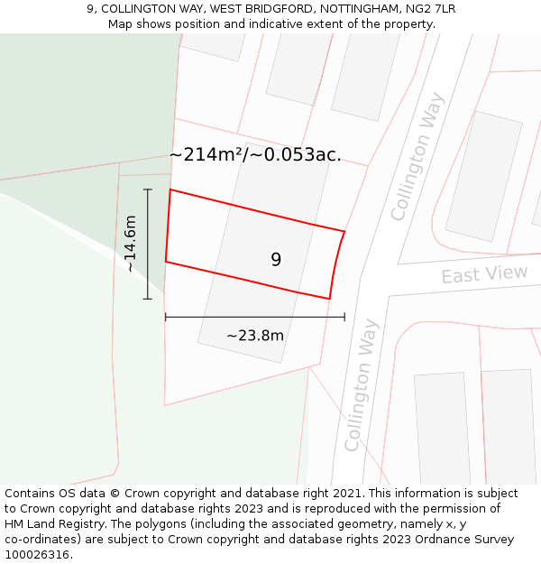 9, COLLINGTON WAY, WEST BRIDGFORD, NOTTINGHAM, NG2 7LR: Plot and title map