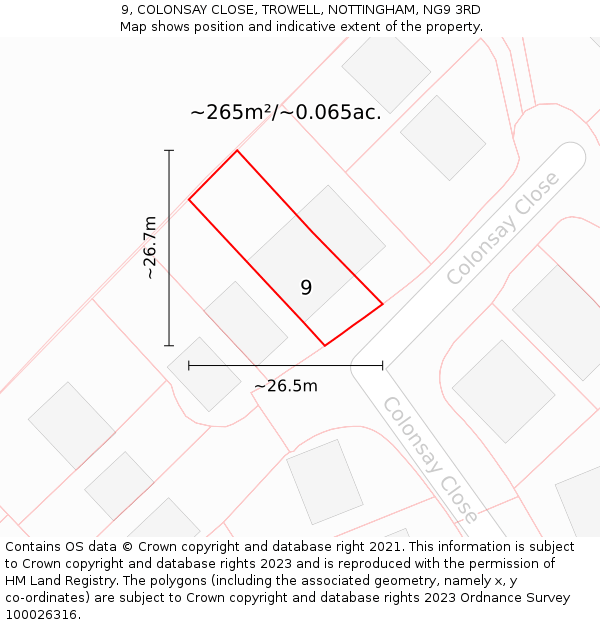 9, COLONSAY CLOSE, TROWELL, NOTTINGHAM, NG9 3RD: Plot and title map