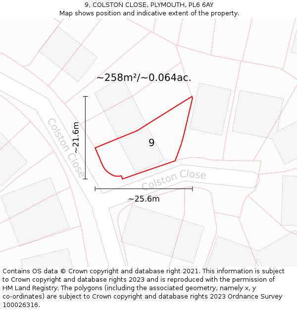 9, COLSTON CLOSE, PLYMOUTH, PL6 6AY: Plot and title map