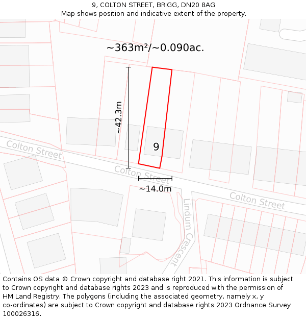 9, COLTON STREET, BRIGG, DN20 8AG: Plot and title map