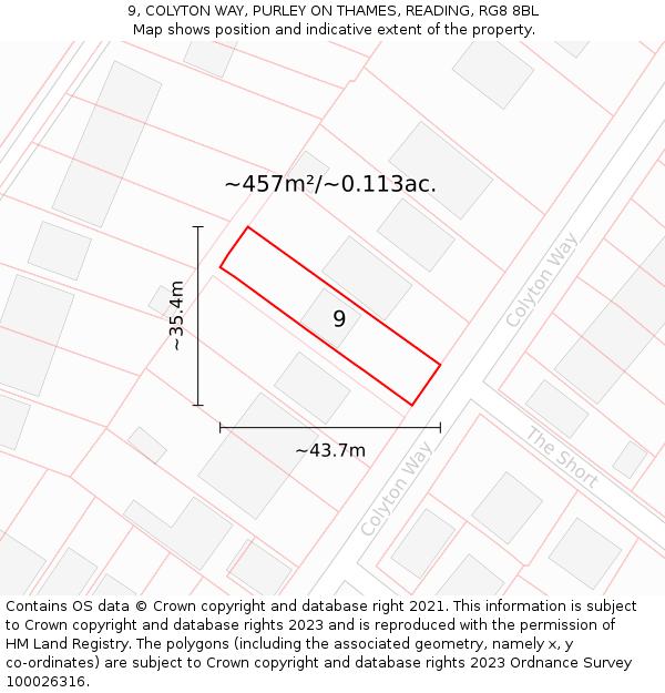 9, COLYTON WAY, PURLEY ON THAMES, READING, RG8 8BL: Plot and title map