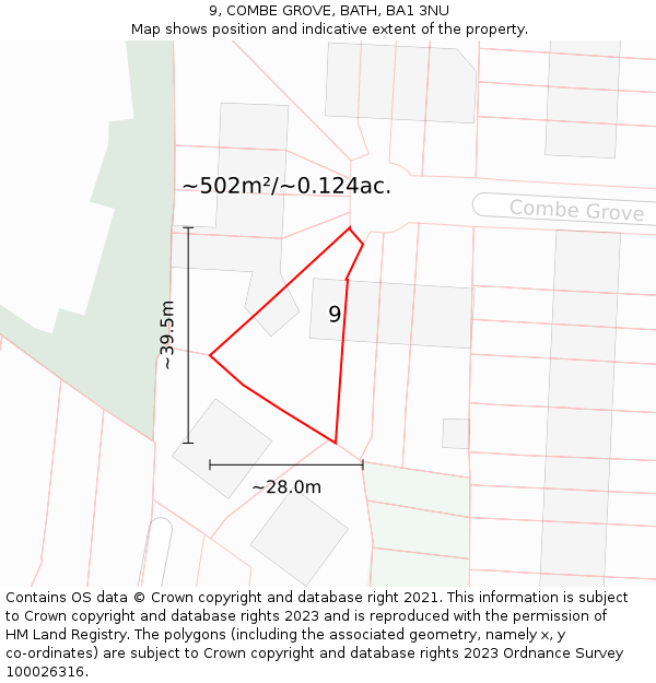 9, COMBE GROVE, BATH, BA1 3NU: Plot and title map