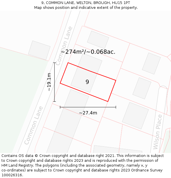 9, COMMON LANE, WELTON, BROUGH, HU15 1PT: Plot and title map