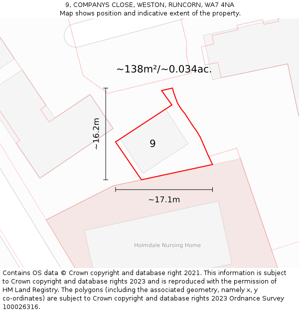 9, COMPANYS CLOSE, WESTON, RUNCORN, WA7 4NA: Plot and title map