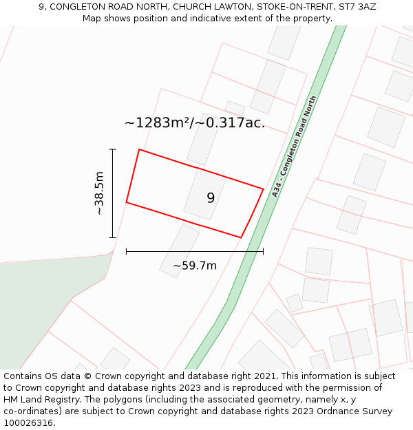 9, CONGLETON ROAD NORTH, CHURCH LAWTON, STOKE-ON-TRENT, ST7 3AZ: Plot and title map