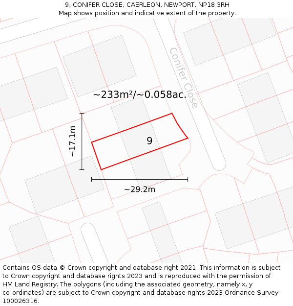 9, CONIFER CLOSE, CAERLEON, NEWPORT, NP18 3RH: Plot and title map