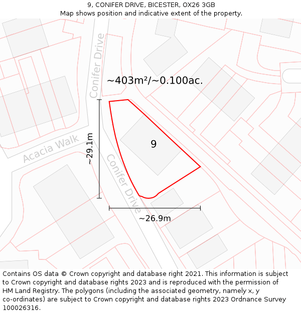 9, CONIFER DRIVE, BICESTER, OX26 3GB: Plot and title map