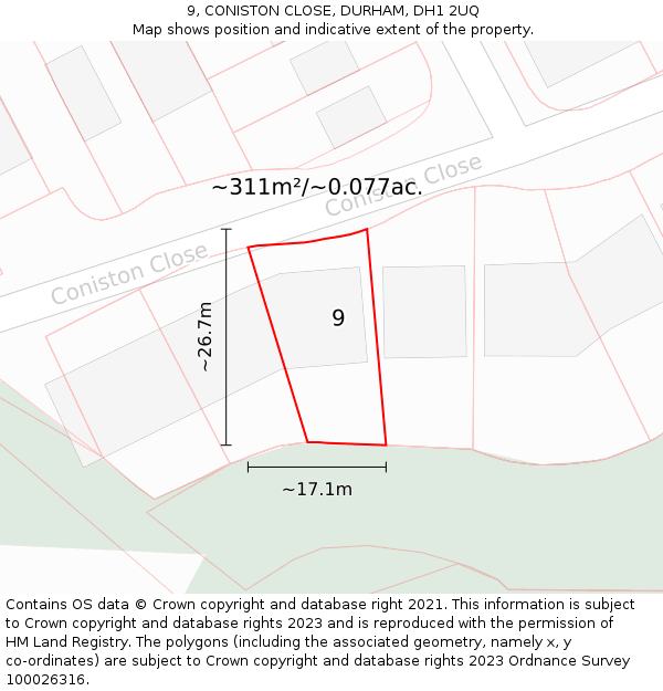 9, CONISTON CLOSE, DURHAM, DH1 2UQ: Plot and title map