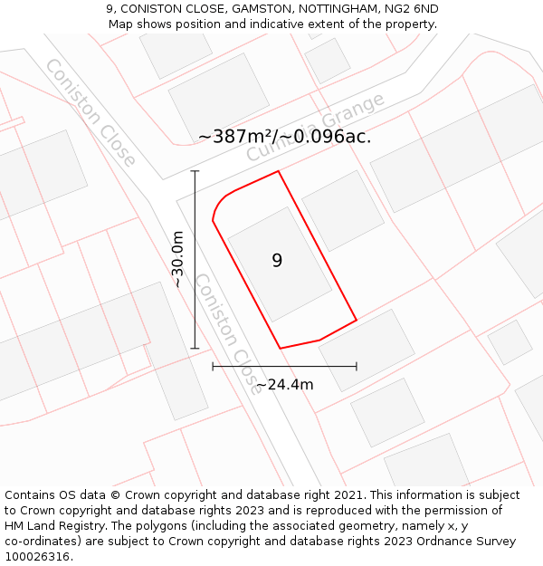 9, CONISTON CLOSE, GAMSTON, NOTTINGHAM, NG2 6ND: Plot and title map