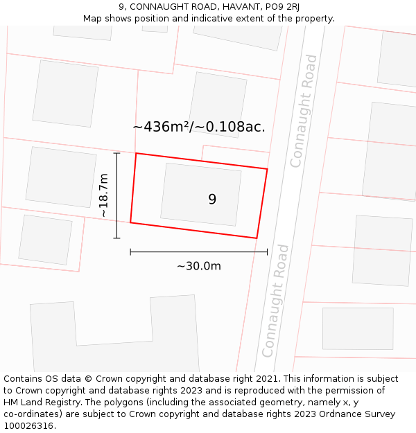 9, CONNAUGHT ROAD, HAVANT, PO9 2RJ: Plot and title map