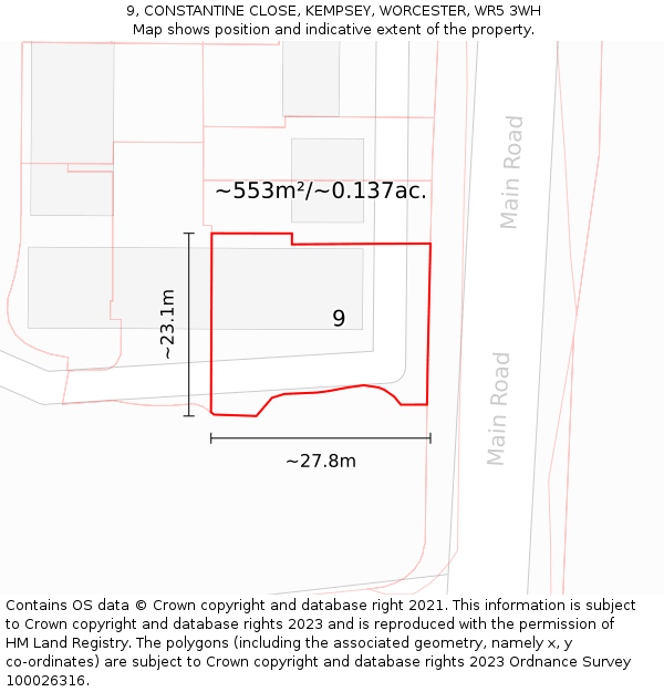 9, CONSTANTINE CLOSE, KEMPSEY, WORCESTER, WR5 3WH: Plot and title map