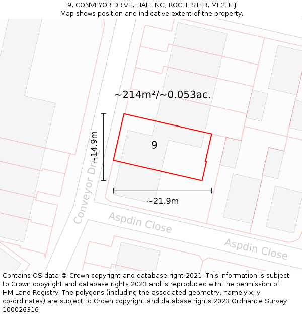 9, CONVEYOR DRIVE, HALLING, ROCHESTER, ME2 1FJ: Plot and title map