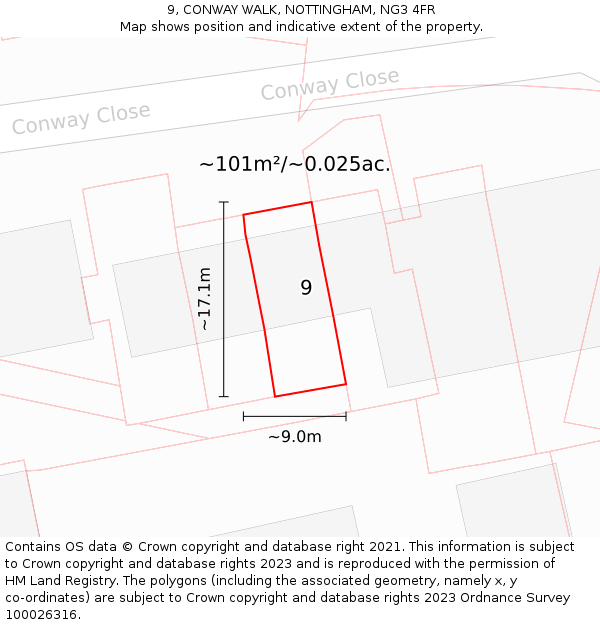 9, CONWAY WALK, NOTTINGHAM, NG3 4FR: Plot and title map