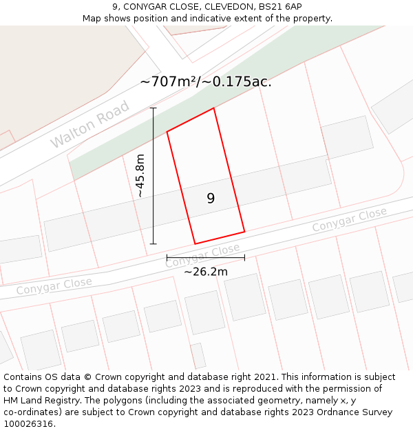 9, CONYGAR CLOSE, CLEVEDON, BS21 6AP: Plot and title map