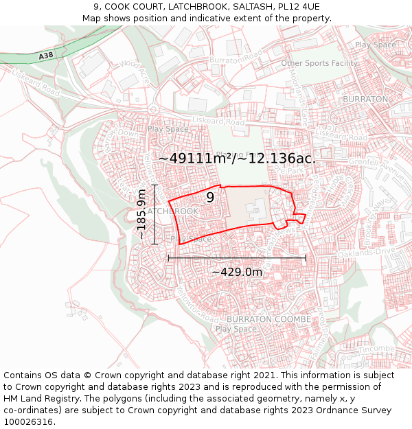 9, COOK COURT, LATCHBROOK, SALTASH, PL12 4UE: Plot and title map