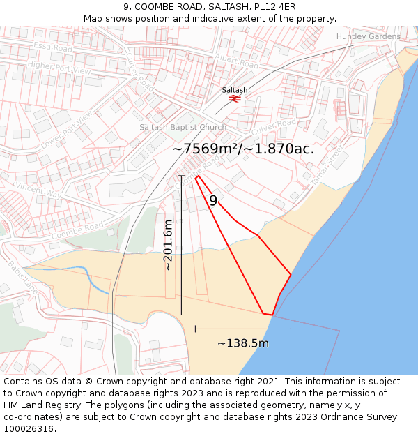 9, COOMBE ROAD, SALTASH, PL12 4ER: Plot and title map