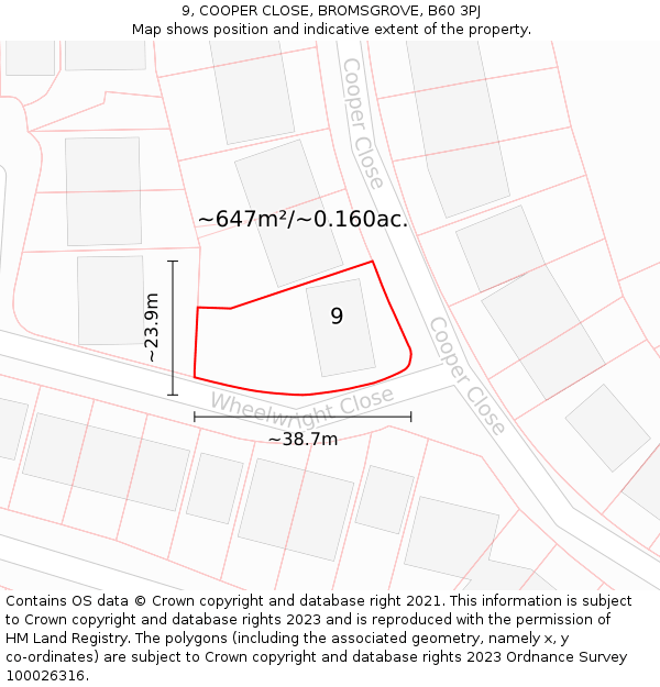 9, COOPER CLOSE, BROMSGROVE, B60 3PJ: Plot and title map