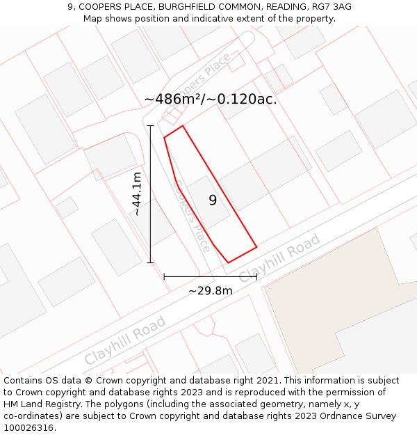 9, COOPERS PLACE, BURGHFIELD COMMON, READING, RG7 3AG: Plot and title map