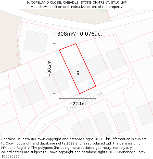 9, COPELAND CLOSE, CHEADLE, STOKE-ON-TRENT, ST10 1HP: Plot and title map