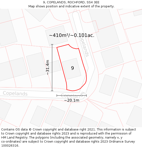 9, COPELANDS, ROCHFORD, SS4 3EE: Plot and title map