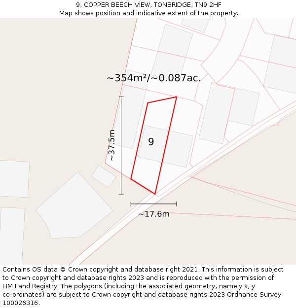 9, COPPER BEECH VIEW, TONBRIDGE, TN9 2HF: Plot and title map