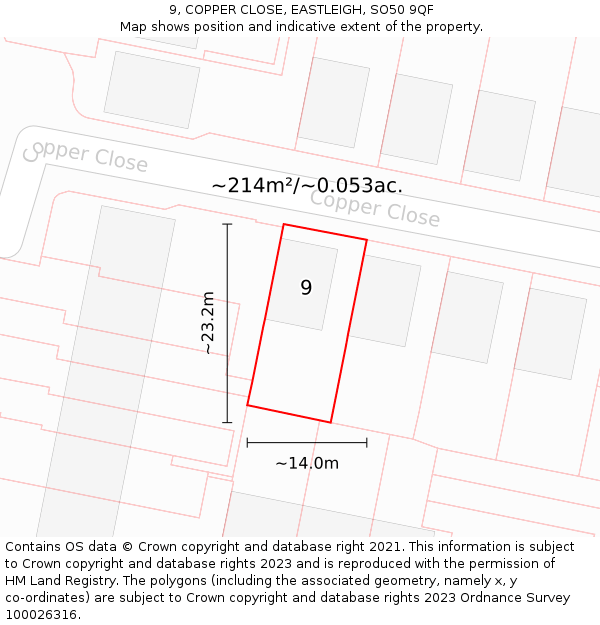 9, COPPER CLOSE, EASTLEIGH, SO50 9QF: Plot and title map