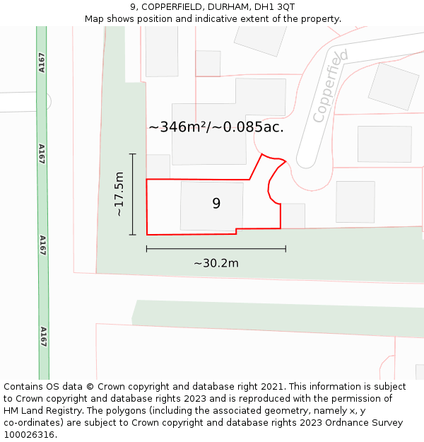 9, COPPERFIELD, DURHAM, DH1 3QT: Plot and title map