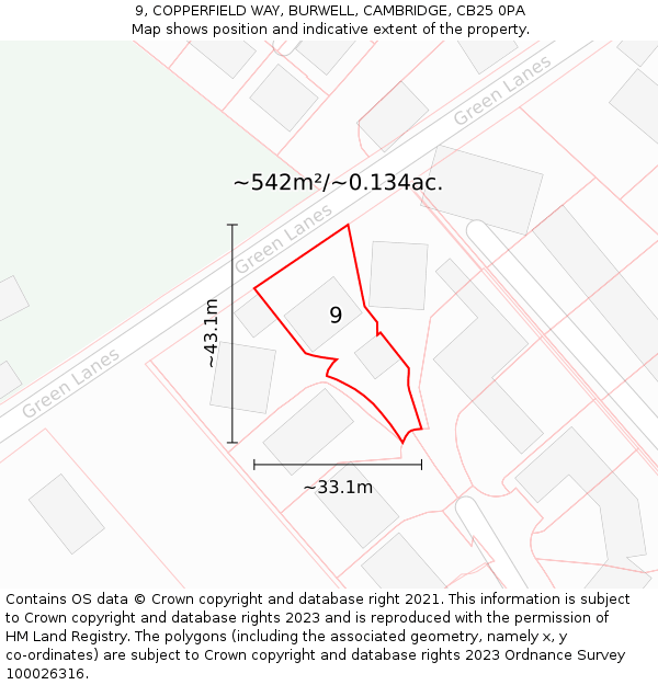 9, COPPERFIELD WAY, BURWELL, CAMBRIDGE, CB25 0PA: Plot and title map